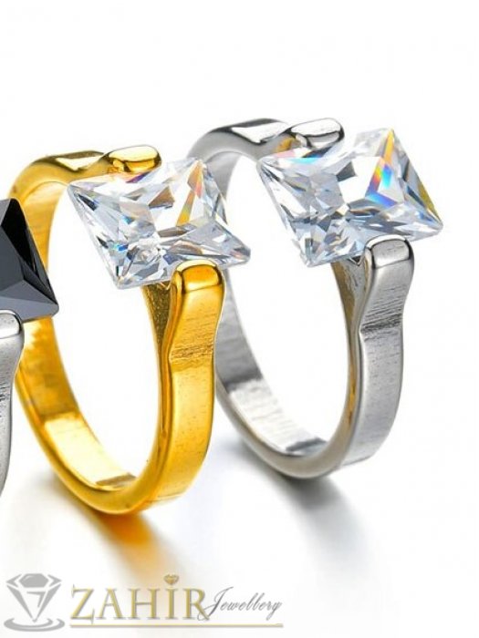 Дамски бижута - ТОП модел великолепен кристален пръстен от неръждаема стомана с голям бял 1 см циркон, високо качество - P1553